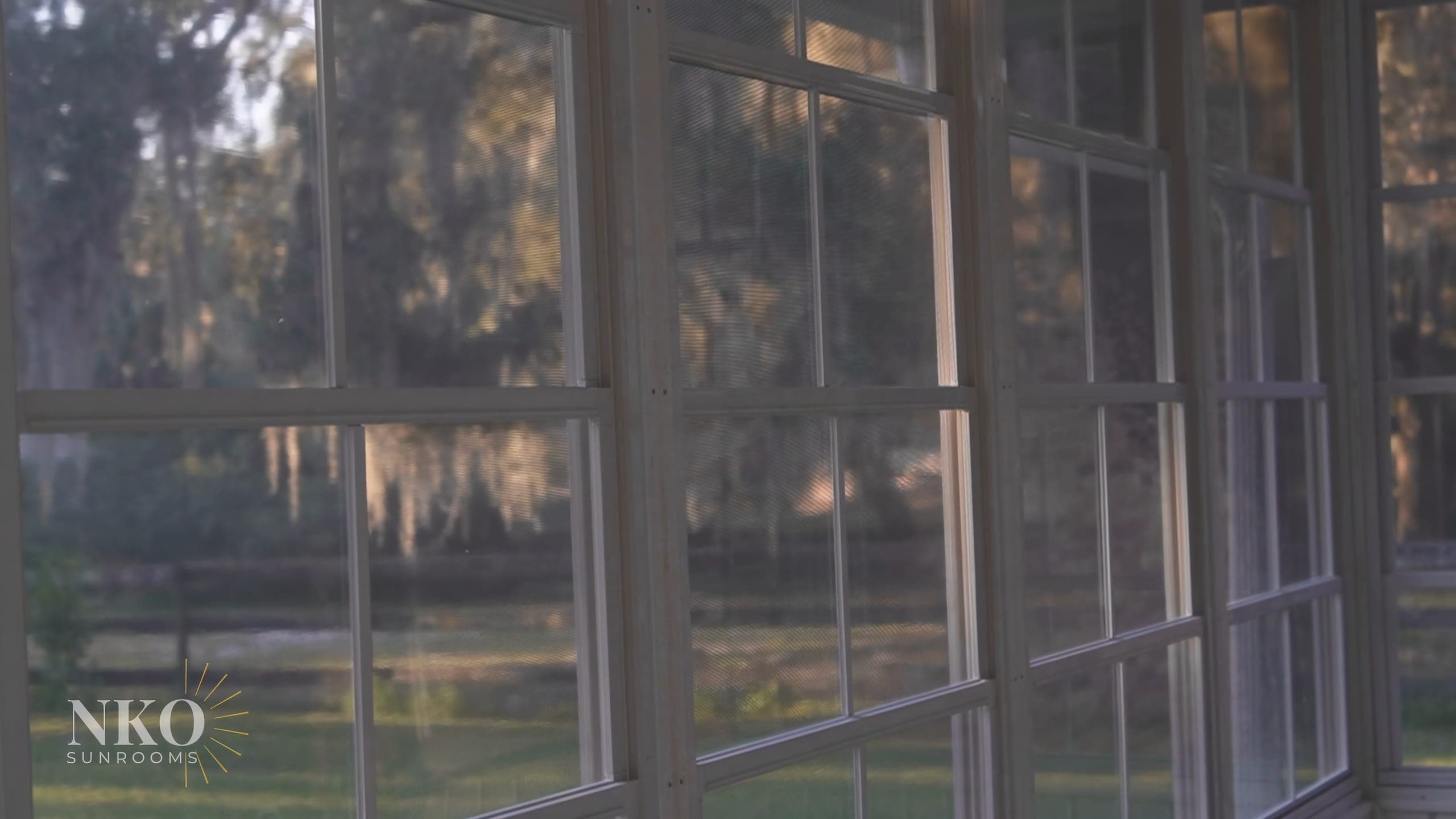 Finished porch windows at golden hour